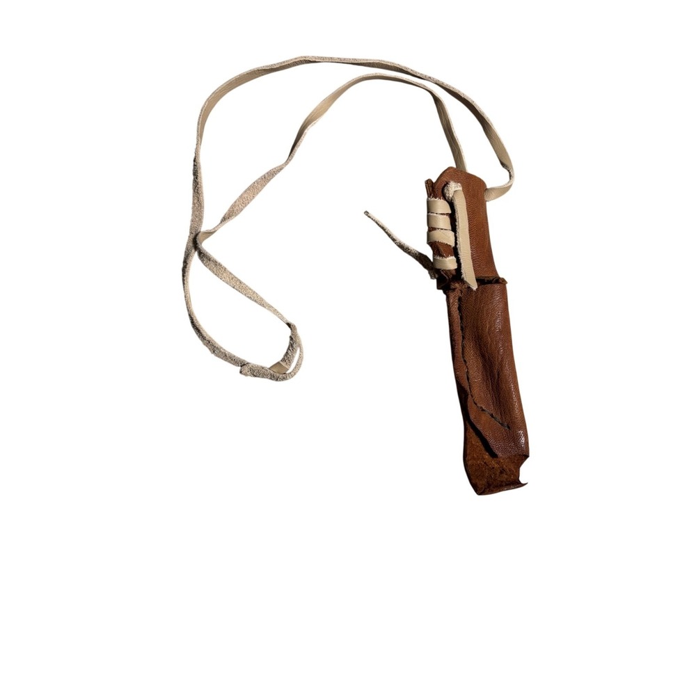 Handmade Brown Leather Neck Pouch Primitive Laced Pendant Small Treasure Bag
